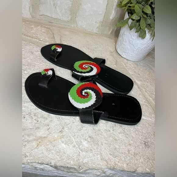African Maasai beaded Sandals sz 42 (10) - Picture 2 of 5